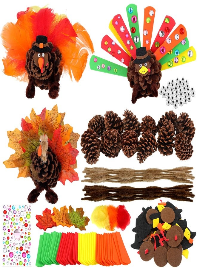 Seenelling 20 Sets Thanksgiving Pinecone Turkey Craft Kit Fall Autumn Craft Kits DIY Turkey Handcraft Sets Thankful Dinner Activity Project, Table Centerpiece Decorations Party Favor Supplies - Image 1